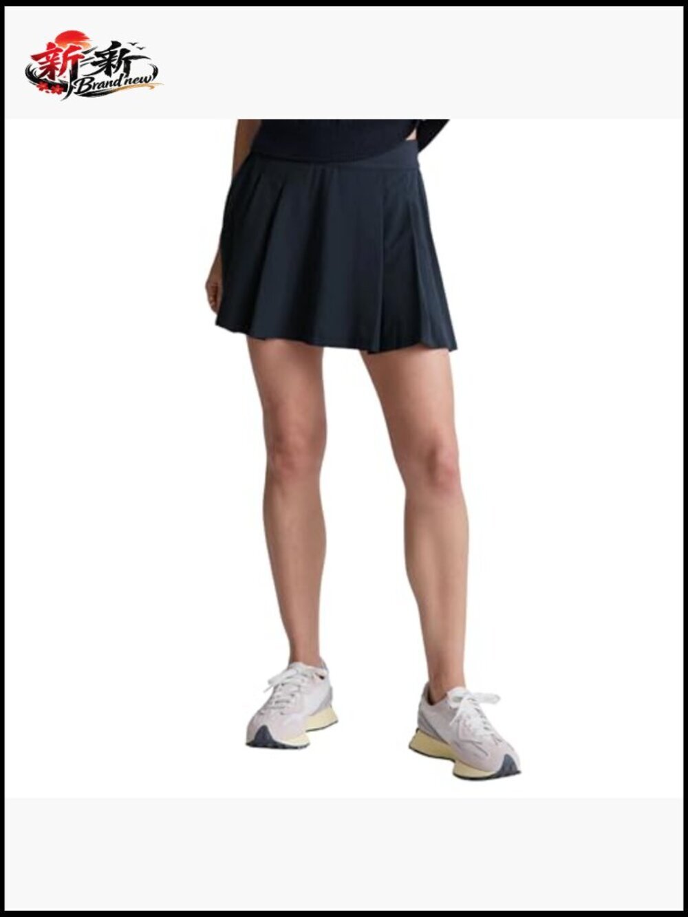 Pleated Athletic Skirt with Built-in Shorts, Performance Fabric, Navy - Picture 2 of 5
